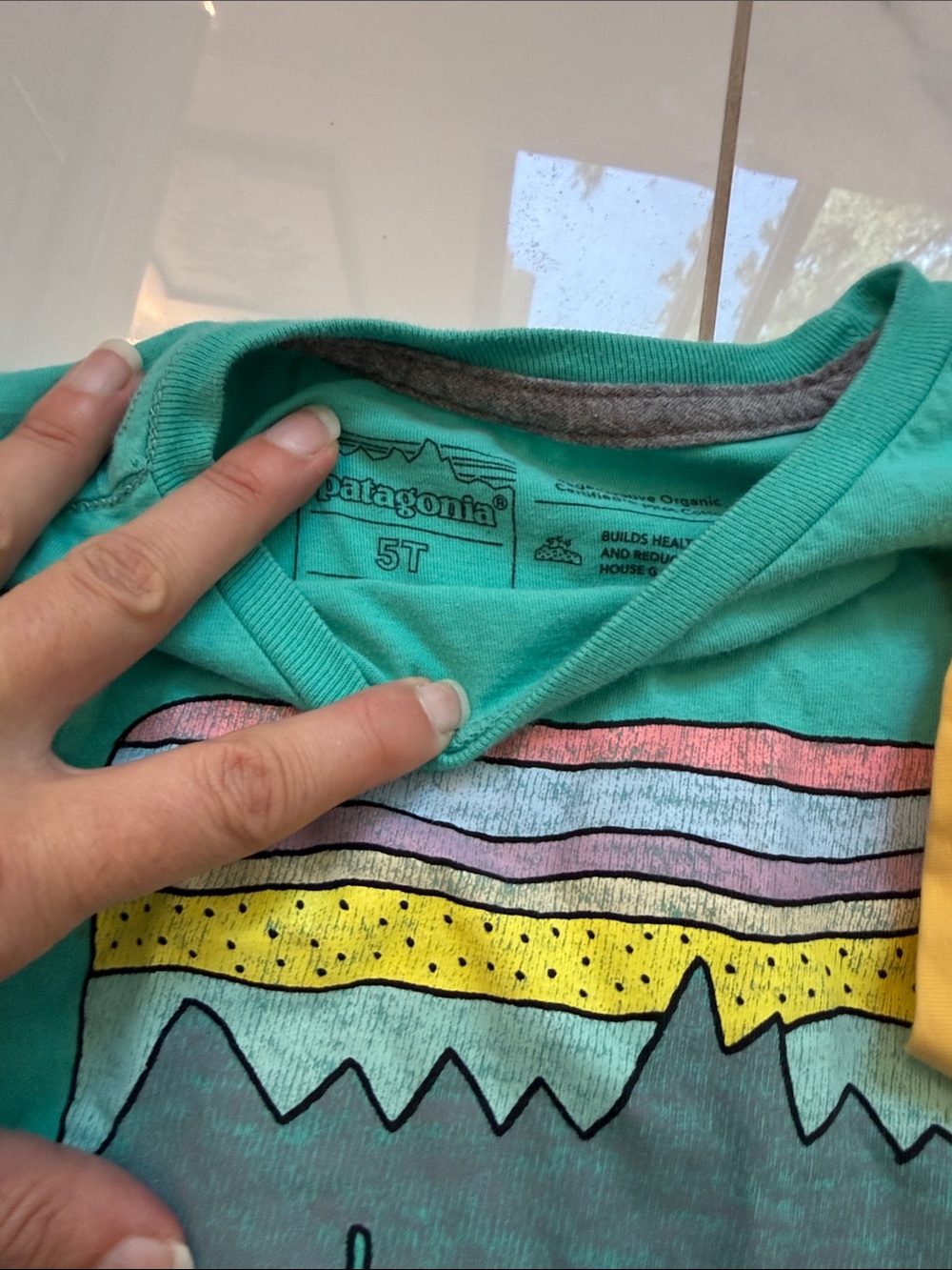 Patagonia Yellow Surf Graphic Tee & Teal Logo Tee - Picture 2 of 6